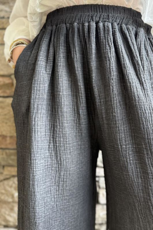 Rustic Nature Bubble Cotton Slant Frill Pant Washed Charcoal